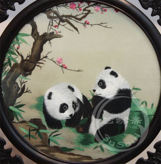 熊猫 小型双面绣—紫光檀蝠架