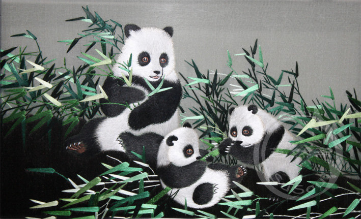 熊猫 小型双面绣—紫光檀方架