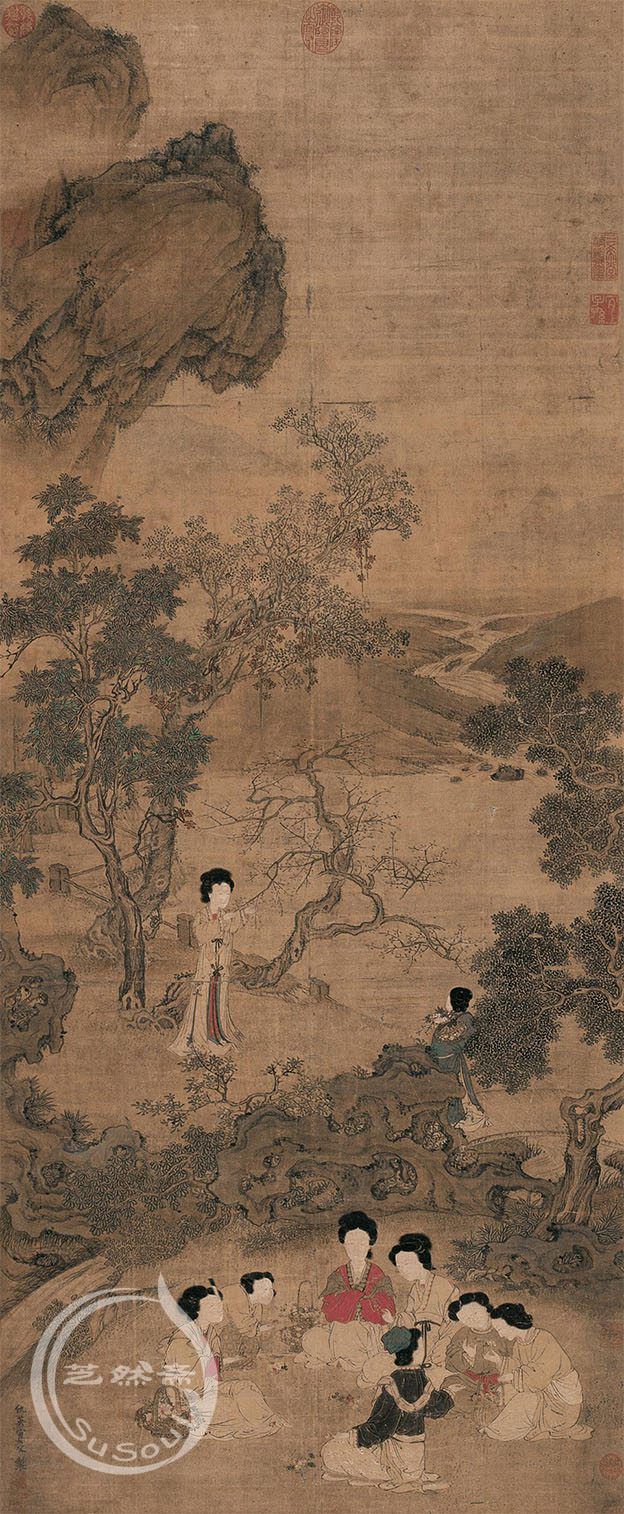 仇英《行乐图|仕女|芝然斋苏绣艺术品