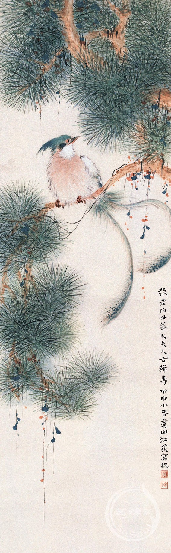 江寒汀 《松寿图》|绶带鸟|芝然斋苏绣艺术品