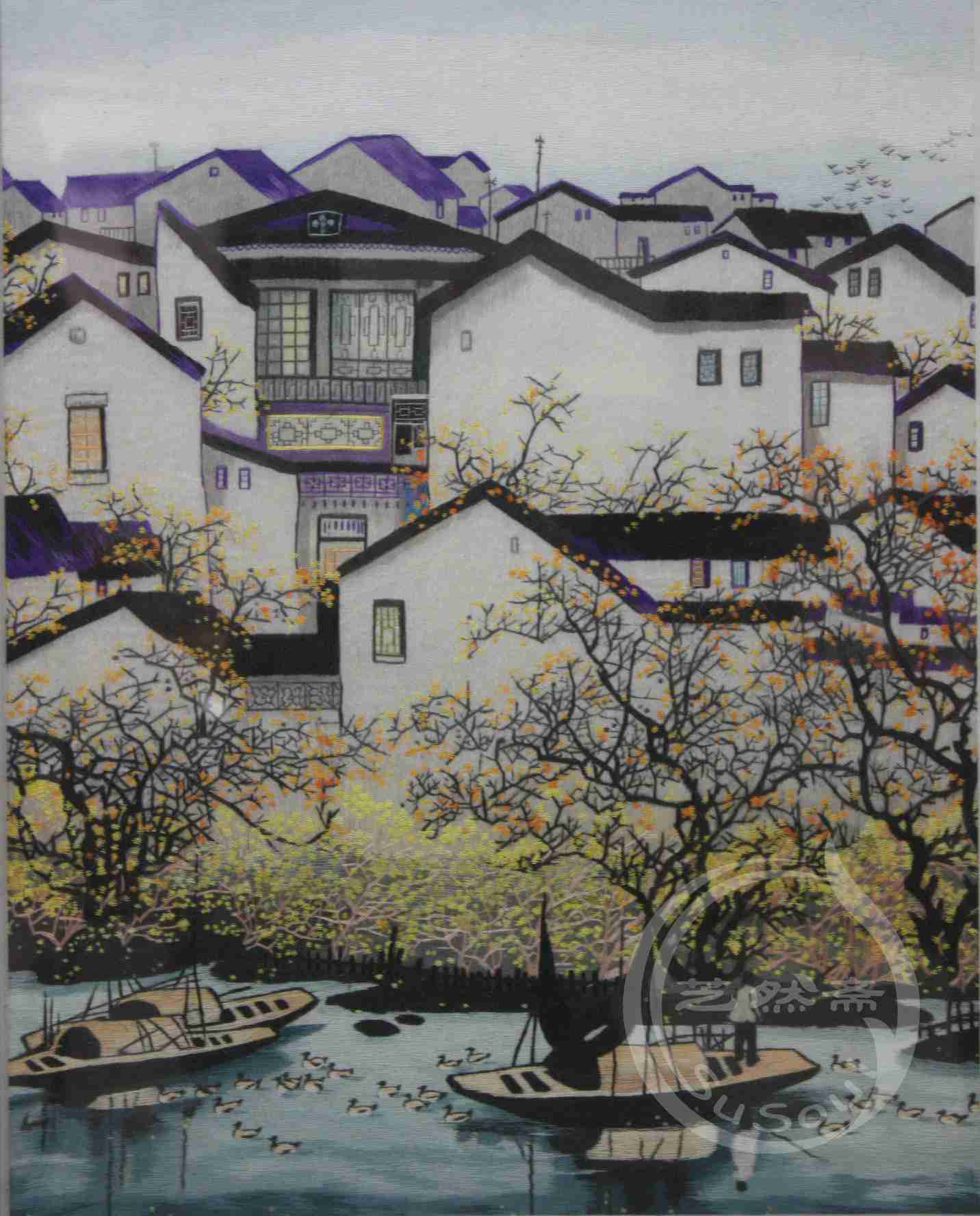 小幅风景刺绣|乡村风景画刺绣|中国特色的礼物|给外国人送礼|芝然斋