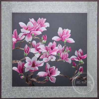 玉兰 苏绣花鸟软裱