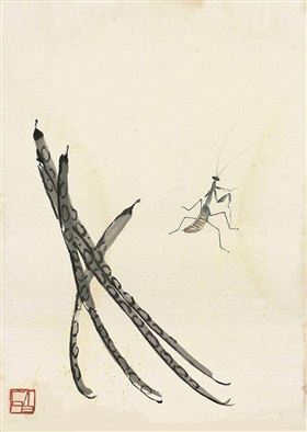 齐白石 豇豆螳螂 螳螂 芝然斋苏绣艺术品 齐白石 豇豆螳螂 螳螂 芝然斋苏绣艺术品