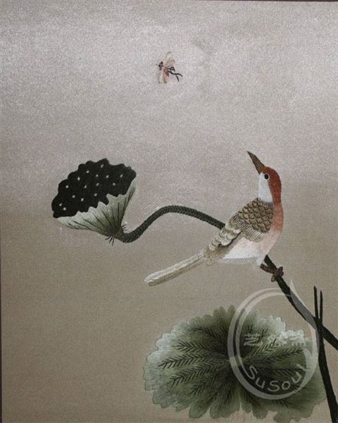 清時代刺绣花鳥絵 額 苏绣 骨董品 中國古美術 清代刺绣-苏绣画-7788红宝书