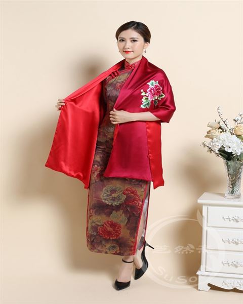 苏绣牡丹大围巾