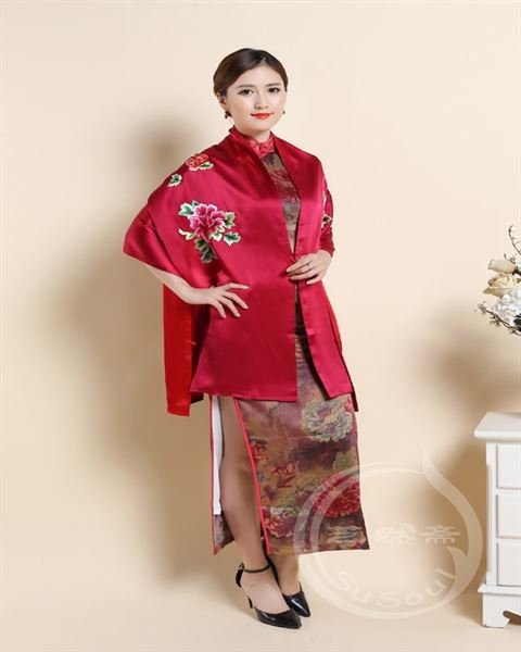 苏绣牡丹大围巾