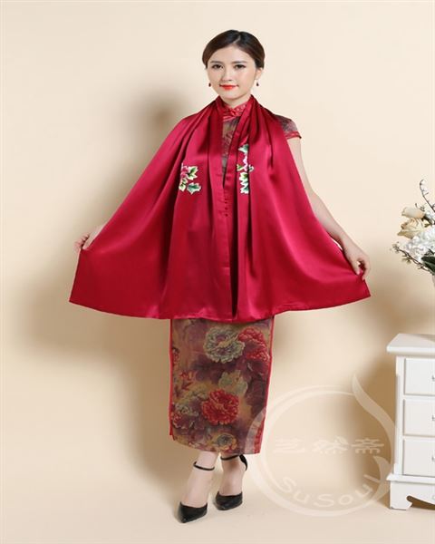 苏绣牡丹大围巾