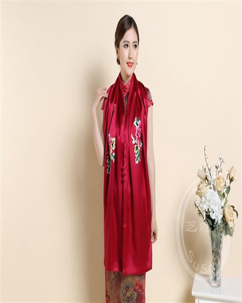 苏绣牡丹大围巾