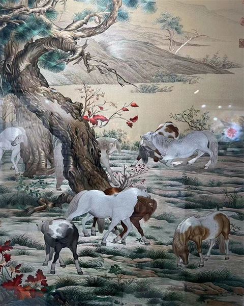 顾绣郎世宁八骏图