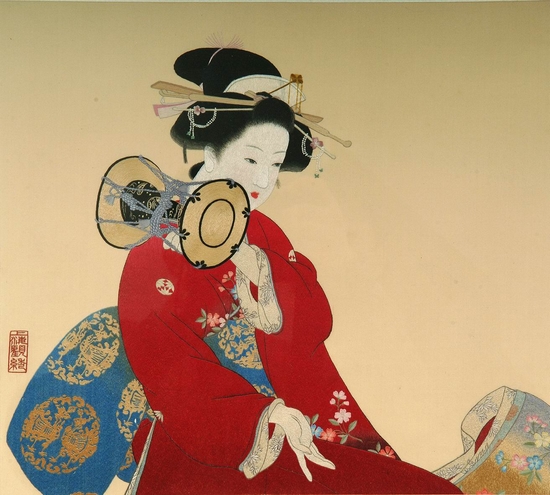 松江博物馆藏的戴明教顾绣作品《日本仕女图》（1980年代）