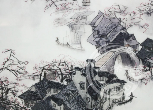 苏绣风景画-水乡春晓