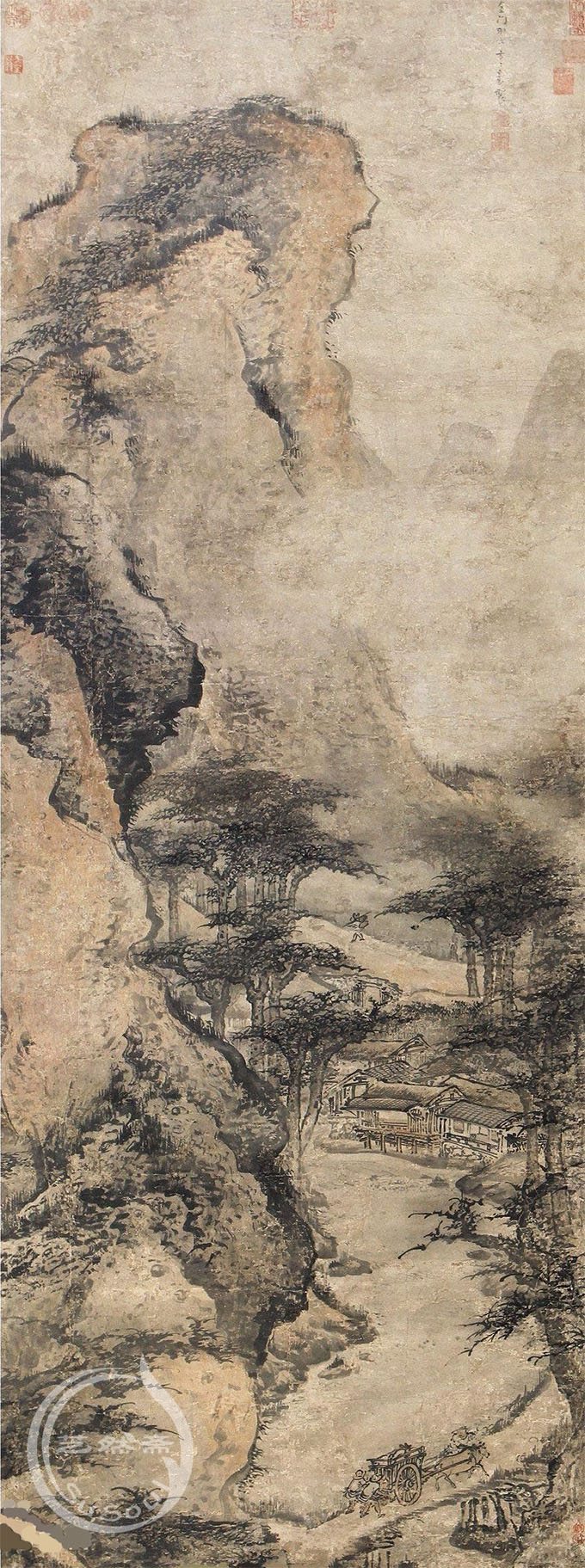 方方壶 秋山行旅图 溪山行旅 芝然斋苏绣艺术品 方方壶 秋山行旅图 溪山行旅 芝然斋苏绣艺术品