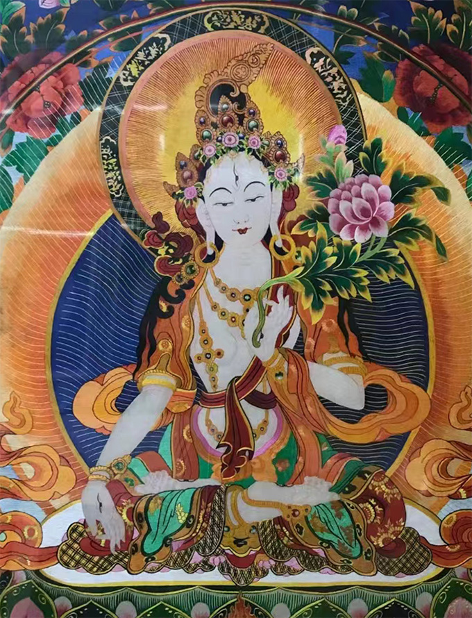 苏绣唐卡 白度母|佛像|芝然斋苏绣艺术品