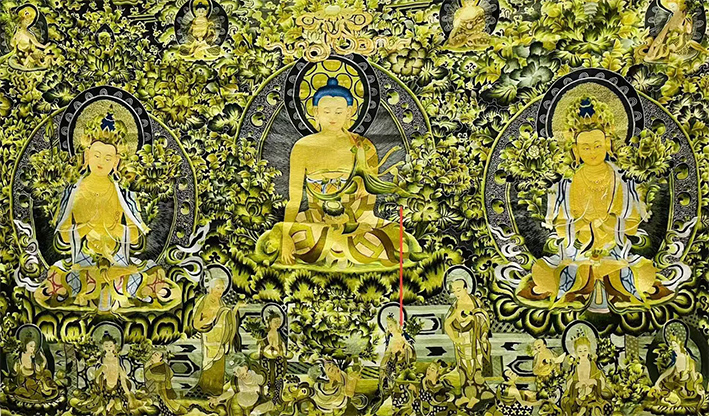 苏绣唐卡 《三世诸佛》|佛像|芝然斋苏绣艺术品