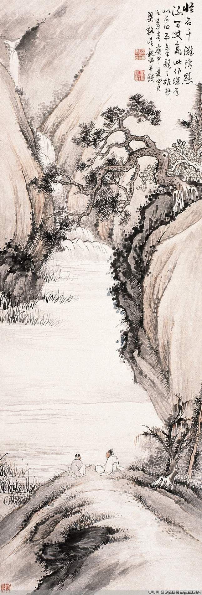 吴观岱 《怪石悬流》
