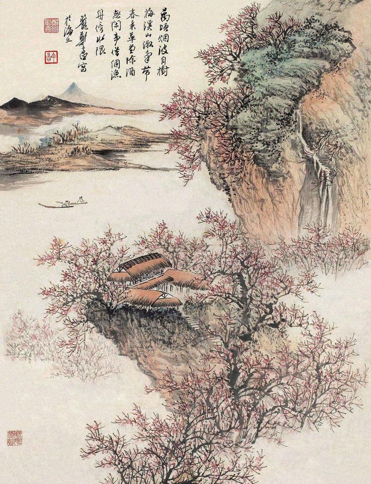郑午昌 《树梅傍水》