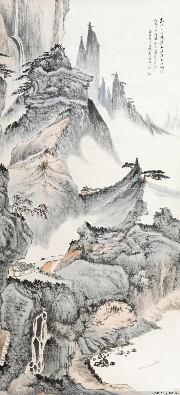 郑午昌 《峭峰危树》