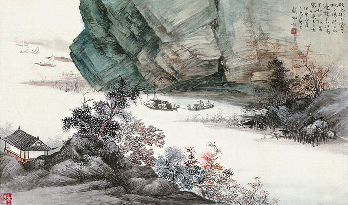 顾坤伯 《秋色夕阳》