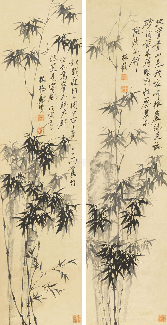 郑板桥 《历尽东风瘦不斜》对屏