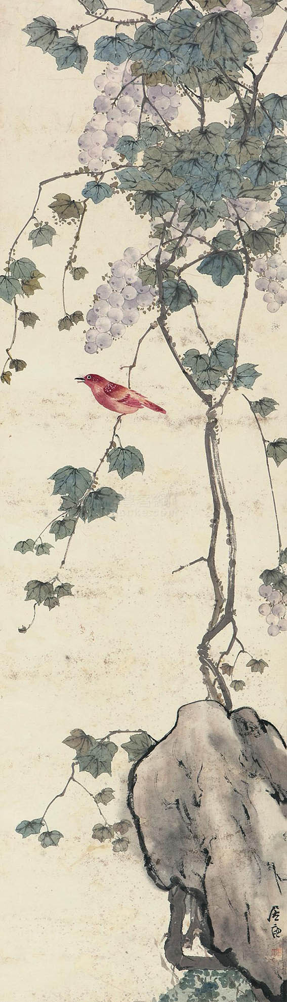 居廉 《葡萄小鸟》