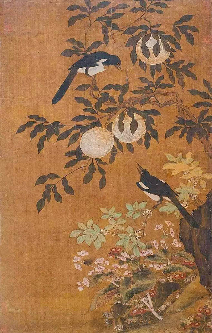 徐熙 《喜鹊金柚图》