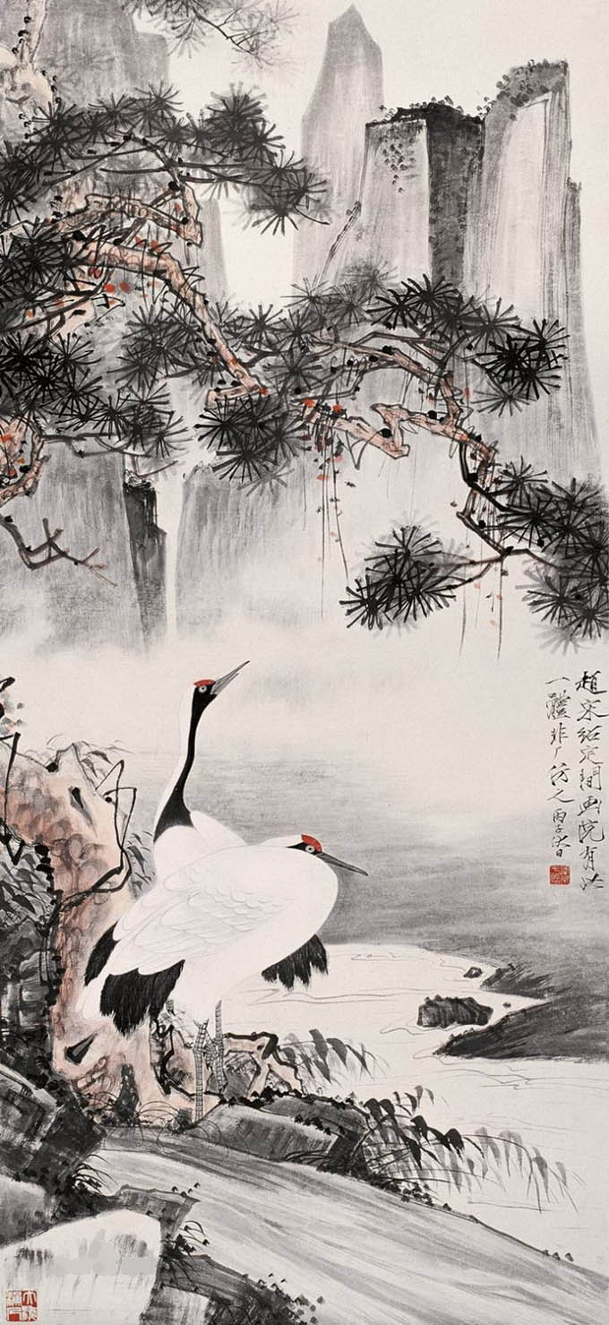 于非闇 《松涧双鹤》