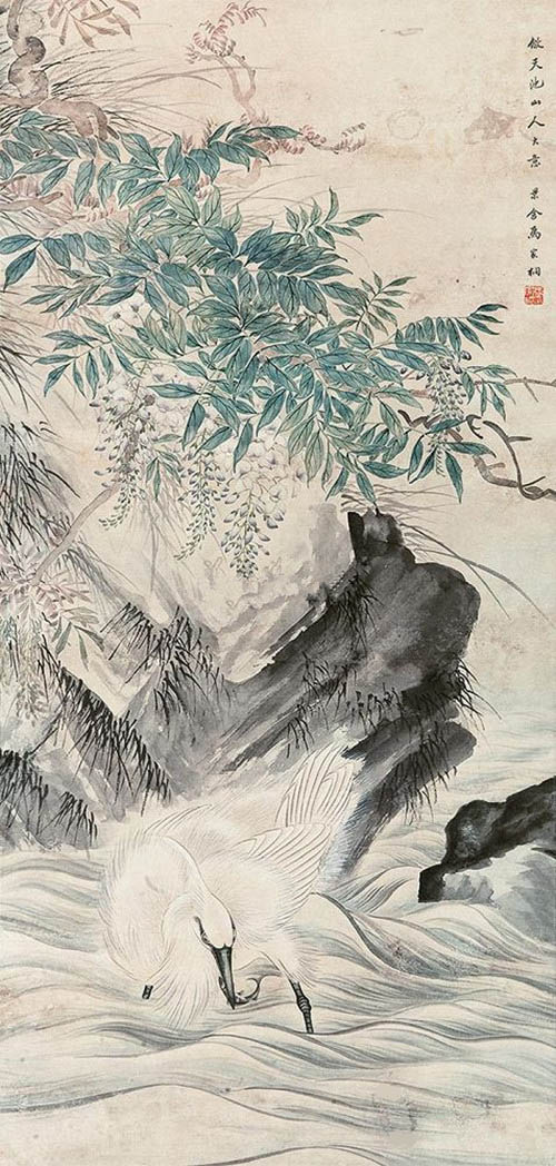 马家桐 《紫藤白鹭》
