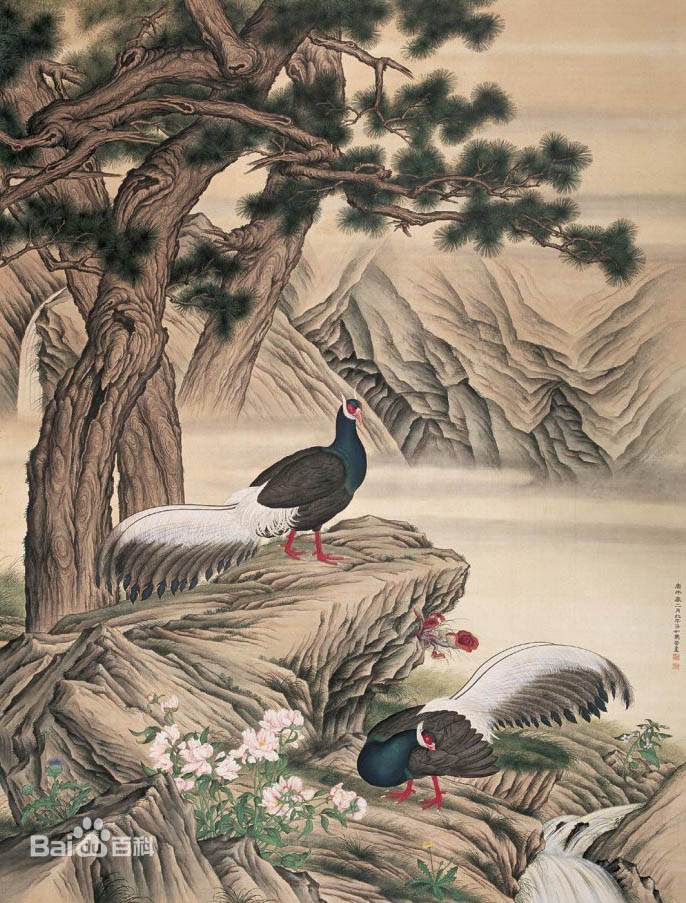 马晋 《松荫褐马鸡》