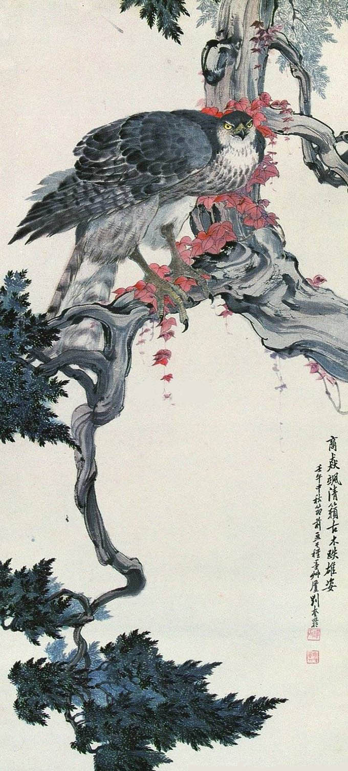刘奎龄 《古柏雄鹰图》