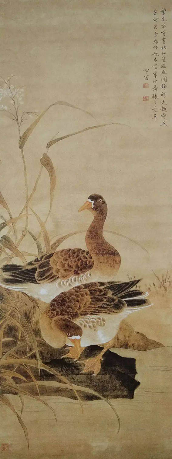 陈之佛 《秋江双雁图》
