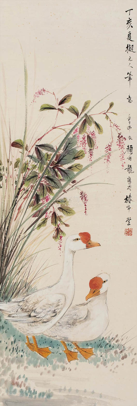 颜伯龙 《红蓼双鹅》