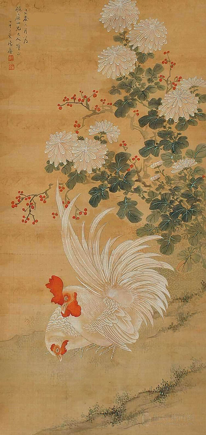 居廉 《菊仙双侣》
