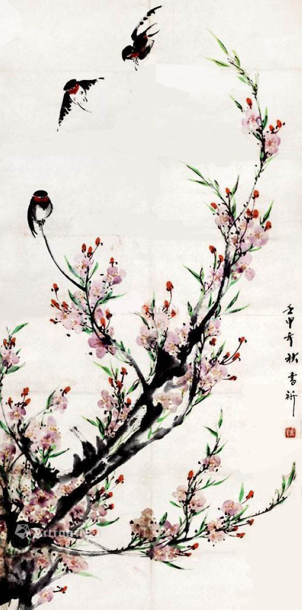 张书旂 《桃花灼灼紫燕飞》