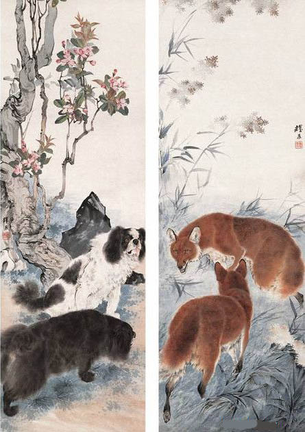 刘奎龄 《狐狗鼠兔》动物四条屏