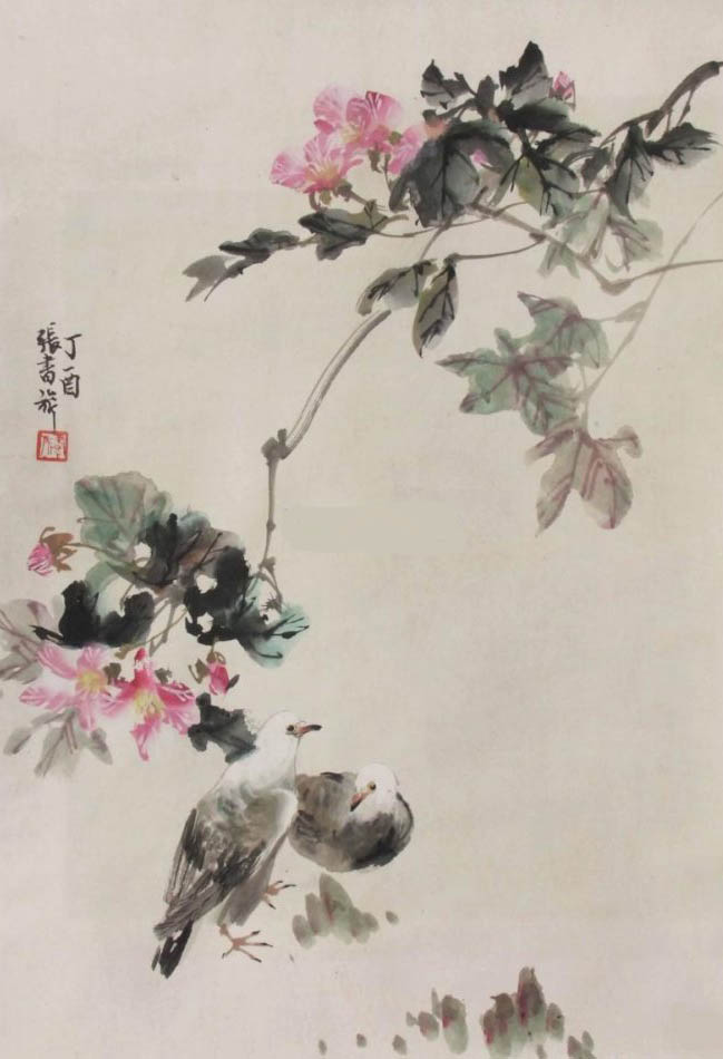 张书旂 《芙蓉双鸽》