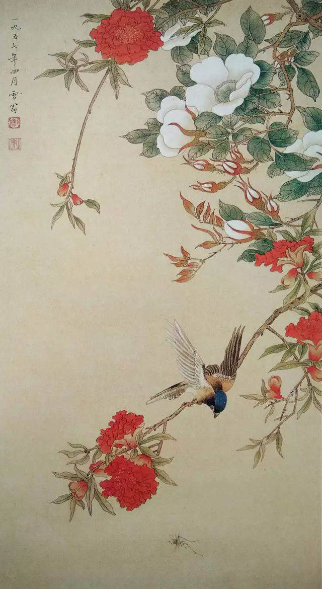 陈之佛 《石榴花与茶花》