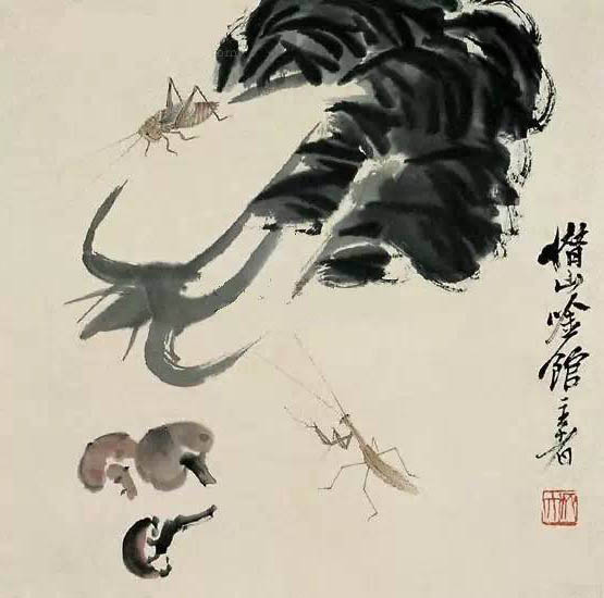 齐白石 《白菜蘑菇小虫》