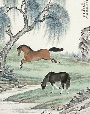 赵叔孺 《柳荫双骏》