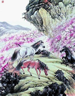 郑集宾 《桃花双骏》