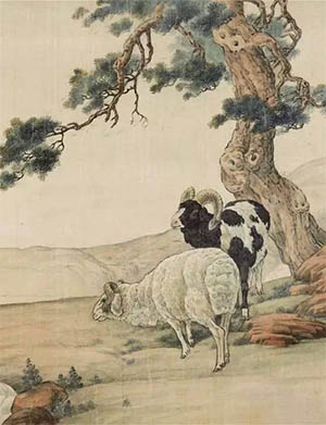 刘奎龄 《双羊接福图》