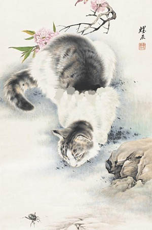 刘奎龄 《猫咪与甲虫》