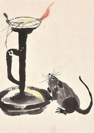 齐白石 《小老鼠上灯台》