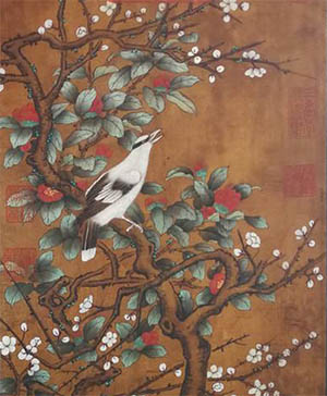 边景昭 《茶梅黄鹂》