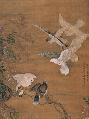 边景昭 《紫藤白鸽》