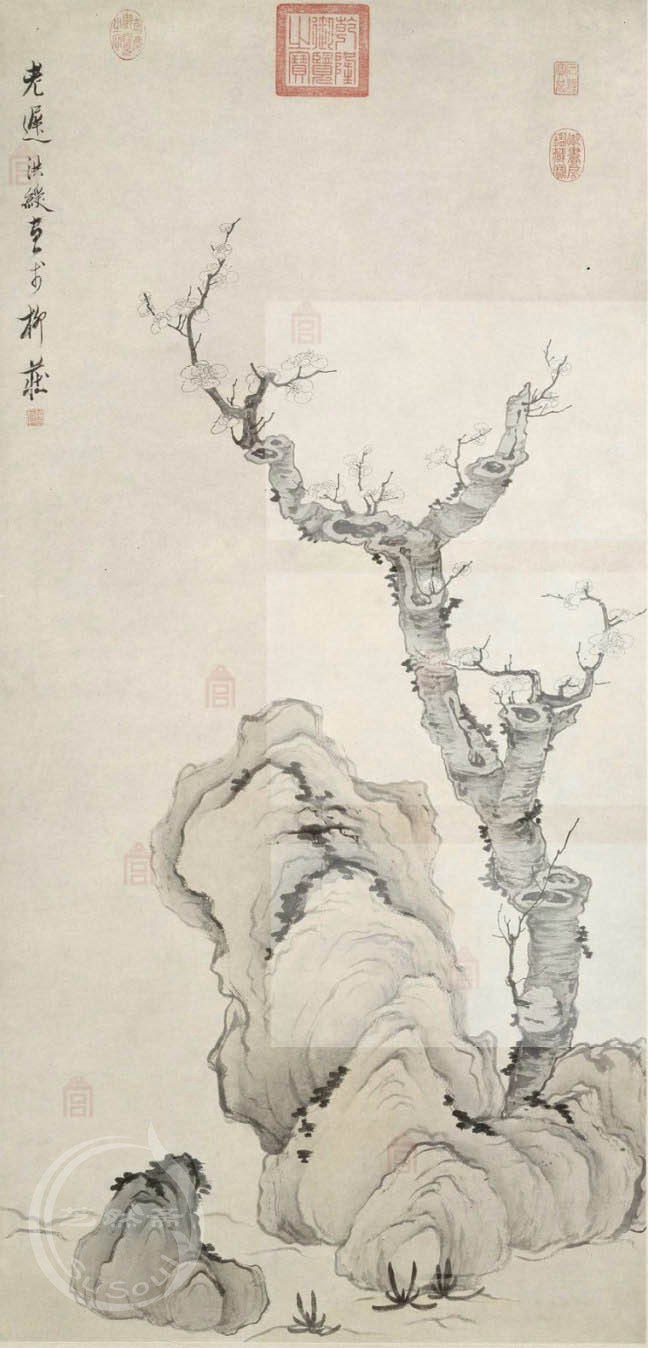 陈洪绶 《老梅新花》
