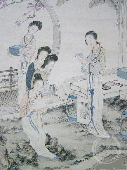 费以耕 《金钗读诗图》
