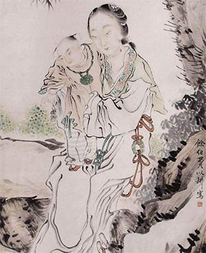 费以耕 《母子图》