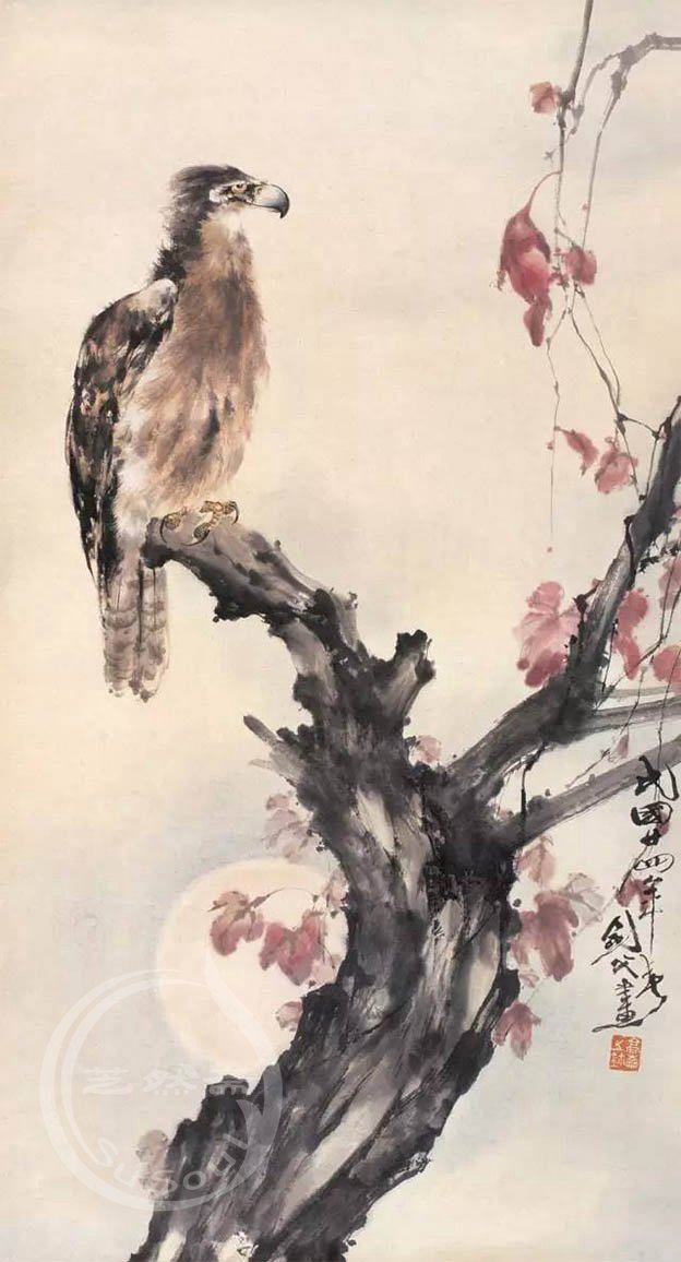 高剑父 《月下枫鹰》