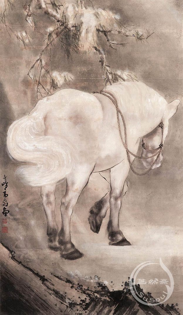 高奇峰 《雪夜白马图》