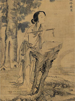 冷枚 《桐荫弄笛图》